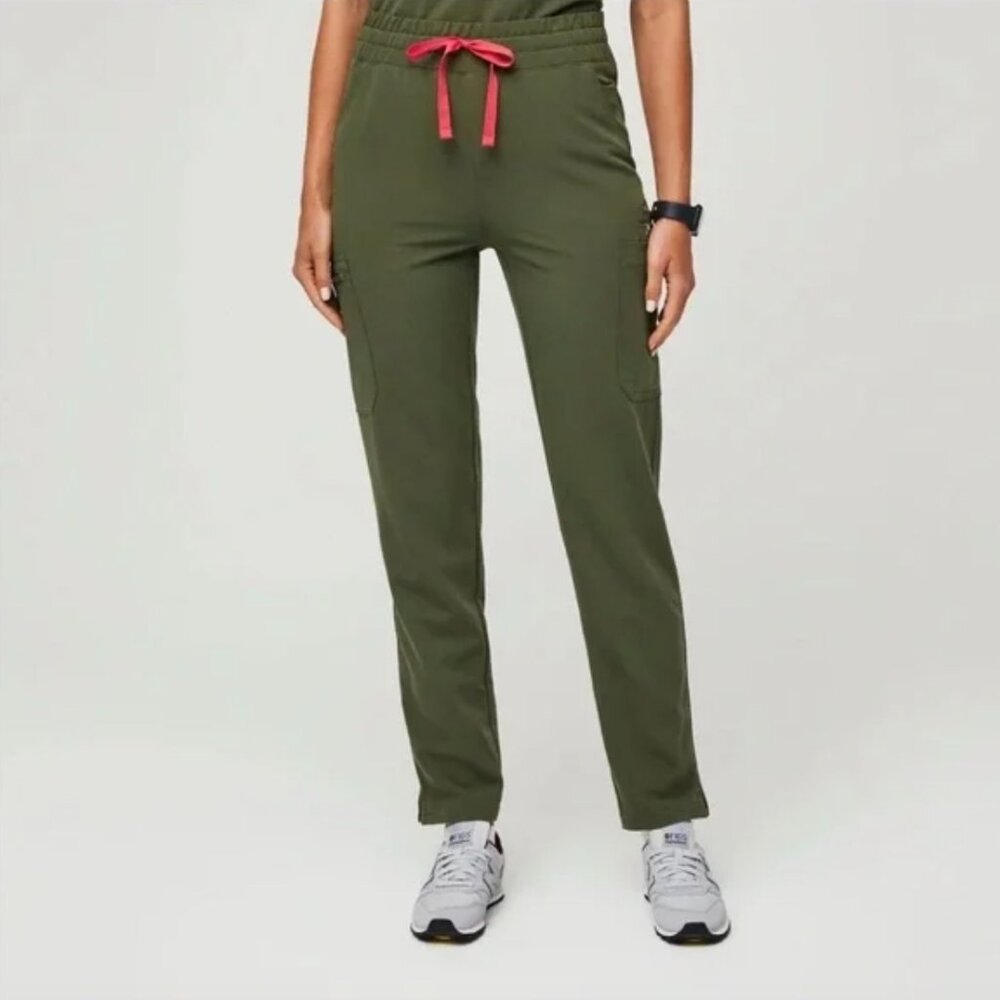 Figs - Dark Olive Yola High Waisted - Tall Skinny Scrub Pants - Small Tall